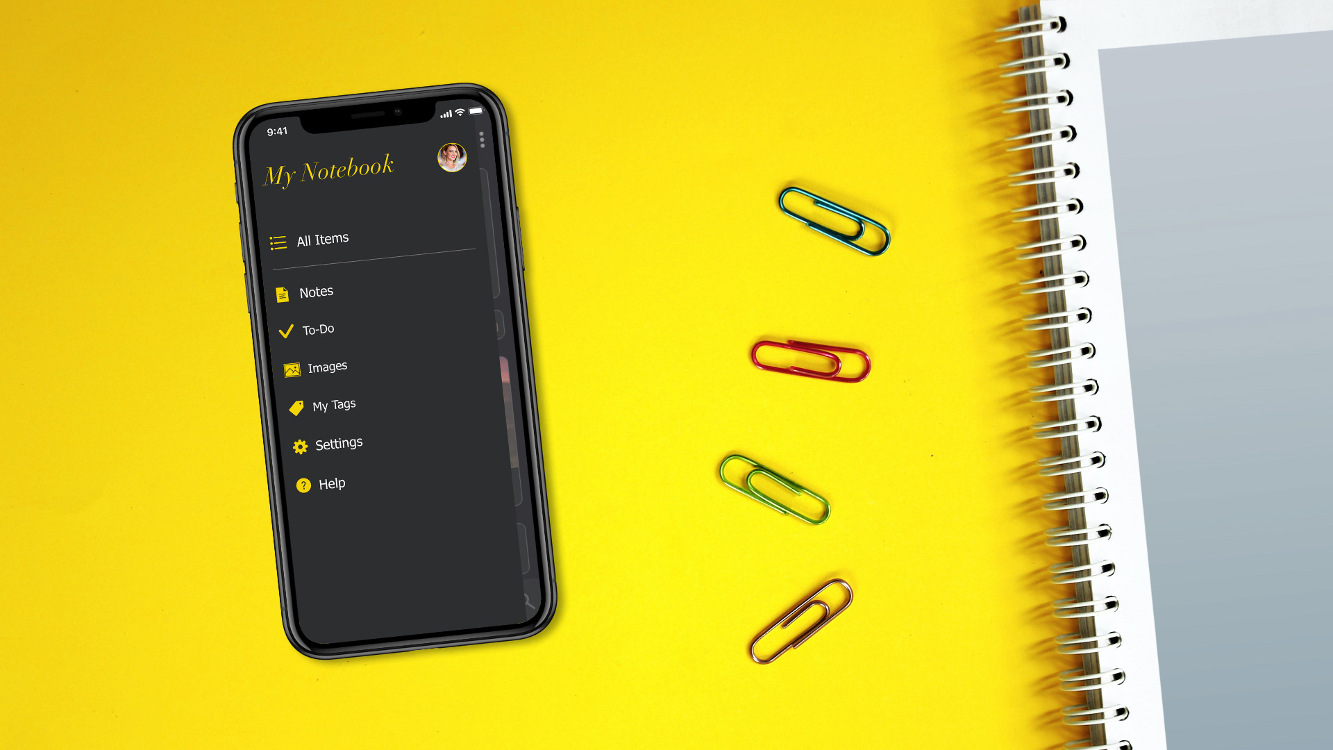 MyNotebook - Menu Screen