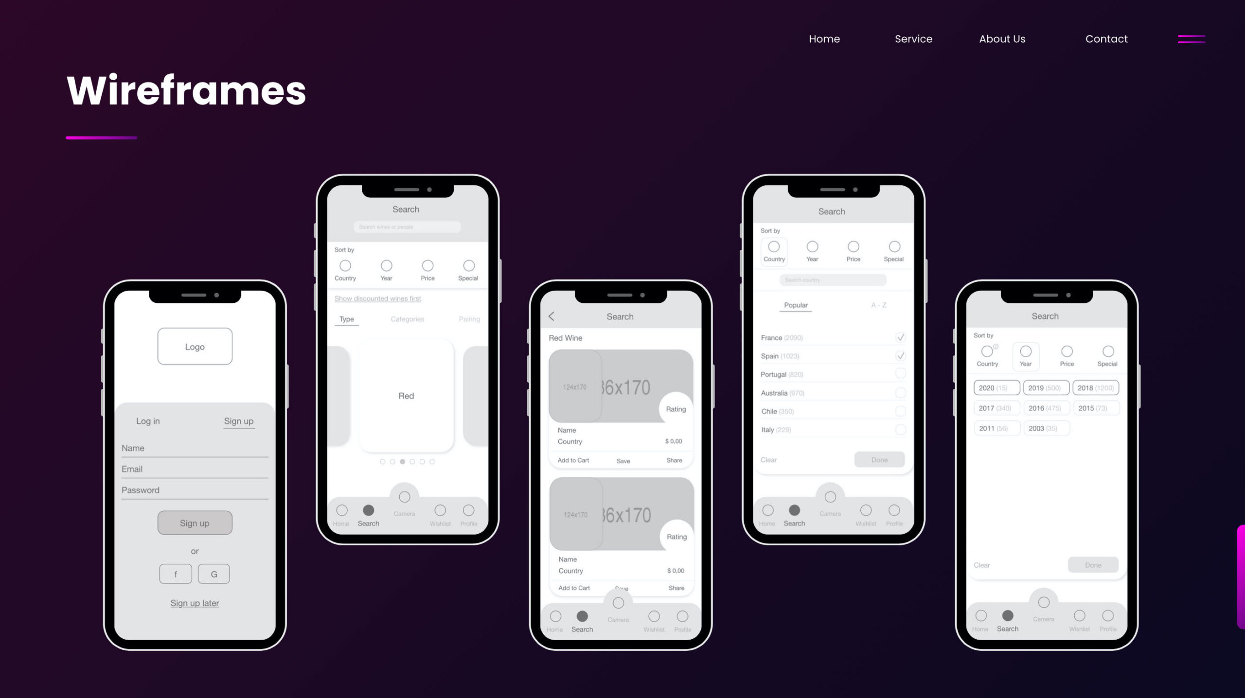 DiVino - Wireframes