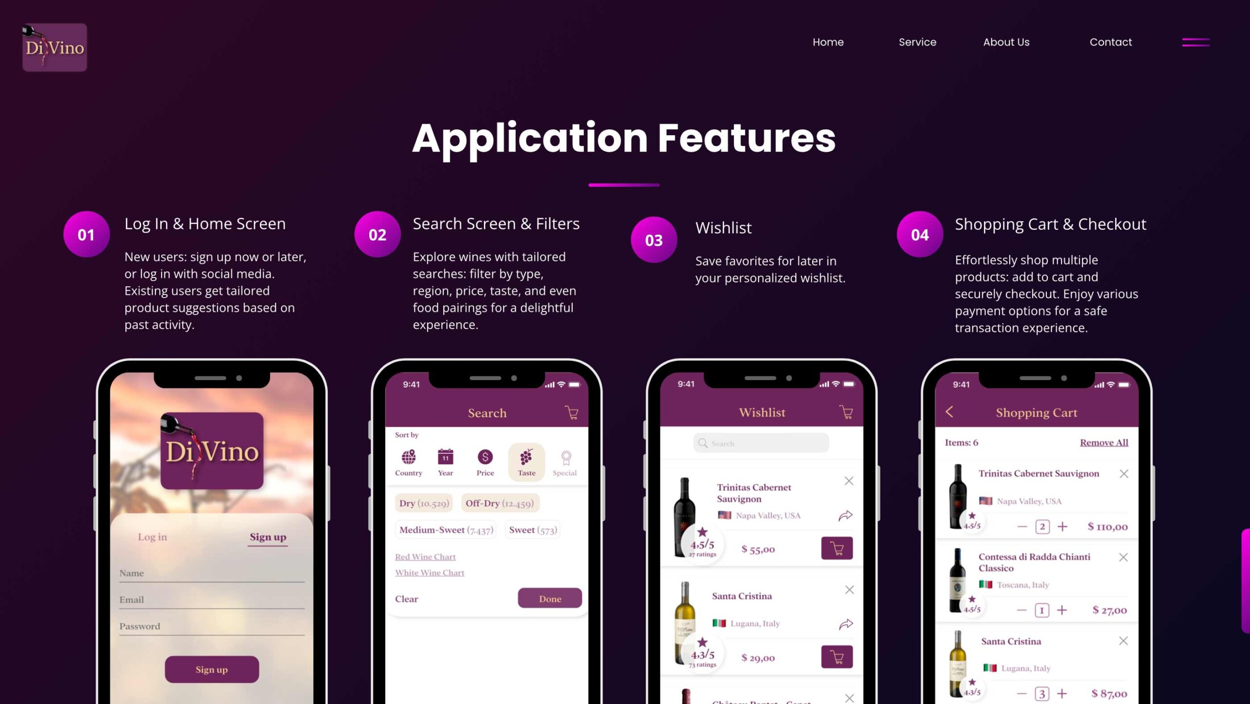 DiVino - Application Features